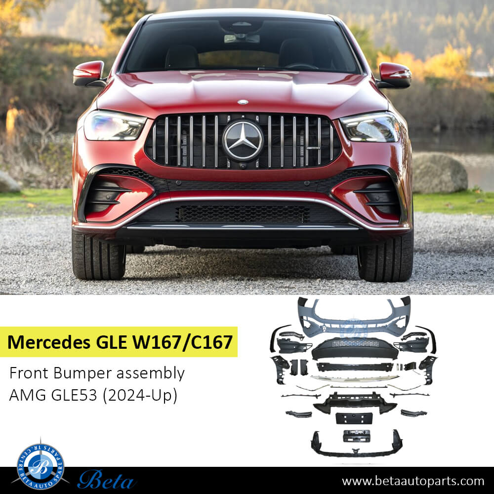 Mercedes GLE-Class W167 / C167 (2024-Up), Front Bumper AMG GLE53 with Park Assist, China, 1678850010 Mercedes GLE-Class W167 / C167 (2024-Up), Front Bumper AMG GLE53 with Park Assist, China, 1678850010